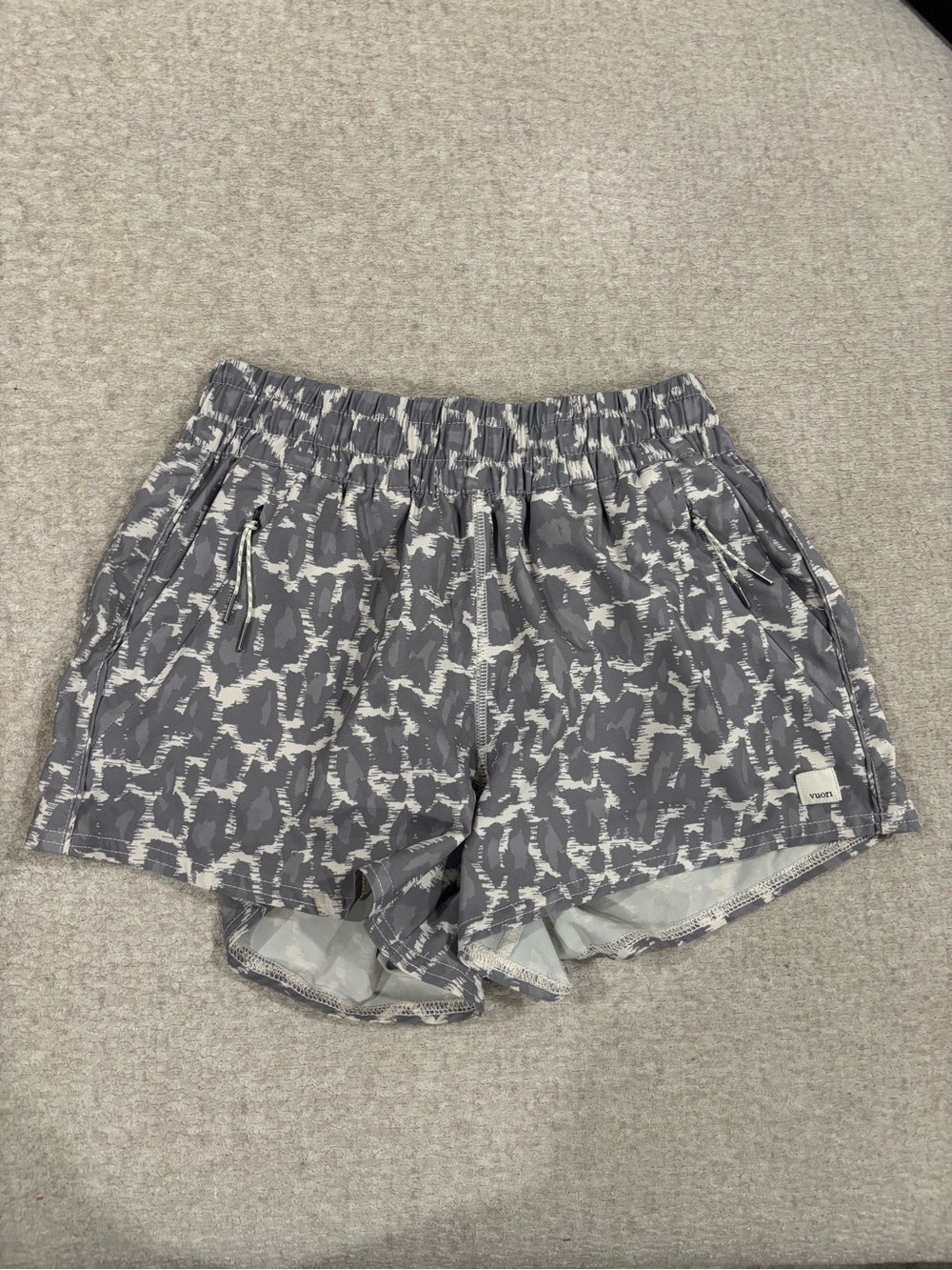 Vuori Gray White Abstract-Print Athletic Shorts